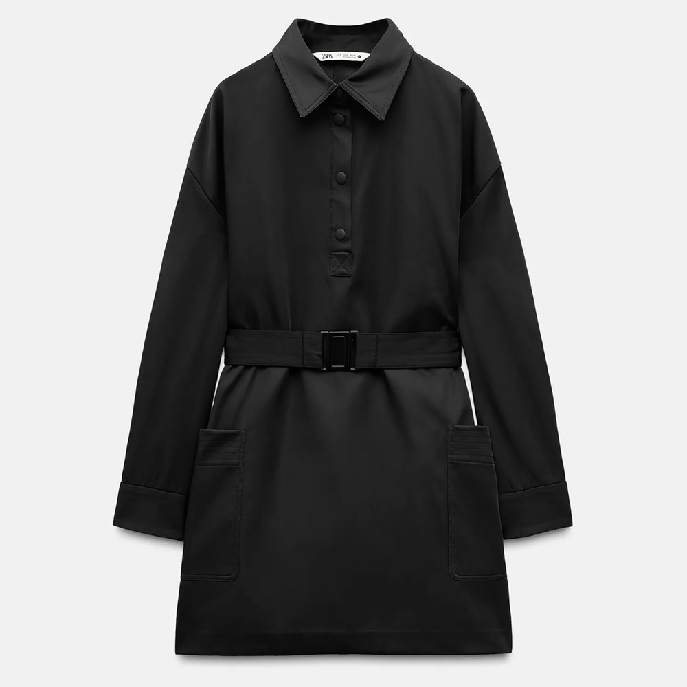 NEW! Zara Black Belted Shirt Dress Size L